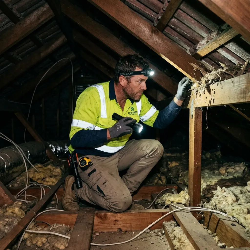 Technician inspecting a Belgrave Heights subfloor void for a deceased cat